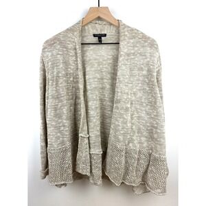 Eileen Fisher Beige Knit Open Front Cardigan Sweater Mesh Trim‎ Size 1X